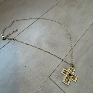 Gold Multicolor Cross Pendant Necklace